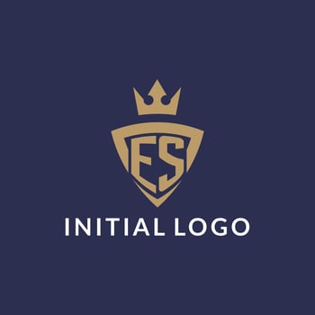 ES logo with shield and crown, monogram initial logo style vector