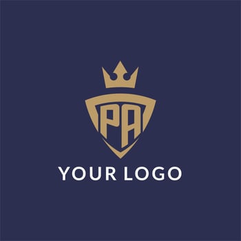 PA logo with shield and crown, monogram initial logo style vector