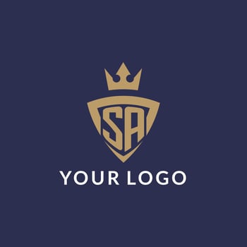 SA logo with shield and crown, monogram initial logo style vector