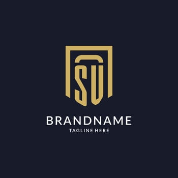 SV logo initial with geometric shield shape design style vector