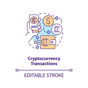 Cryptocurrency transactions concept icon. Metaverse importance for business abstract idea thin line illustration. Isolated outline drawing. Editable stroke vector
