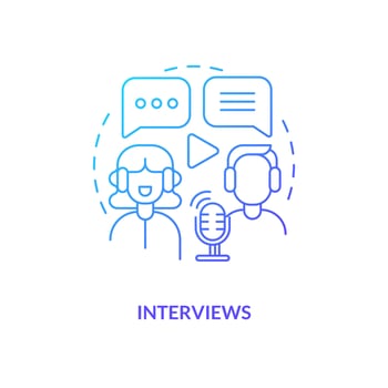 Interviews blue gradient concept icon. Digital audio content. Online broadcasting. Common podcast genre abstract idea thin line illustration. Isolated outline drawing vector