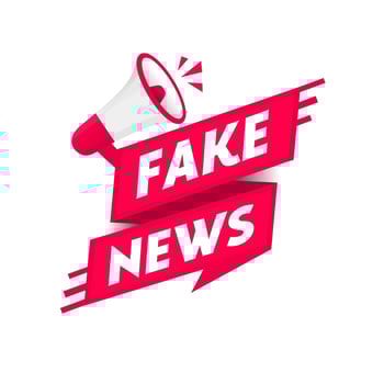 Megaphone banner ribbon fake news template. Flat vector design template.