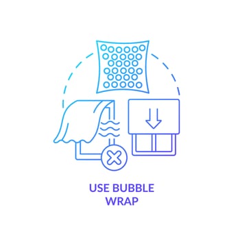Use bubble wrap blue gradient concept icon. Winterized house. Window insulation. Draughts proof abstract idea thin line illustration. Isolated outline drawing vector