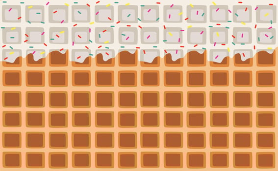 Wafer and flowing white chocolate - vector background. Sweet texture. Soft icing.