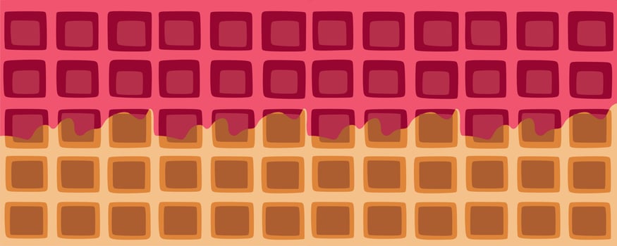 Vector Illustration with Dripping Pink Glaze with Colorful Sprinkles on Belgian Waffle. Abstract Food Background.