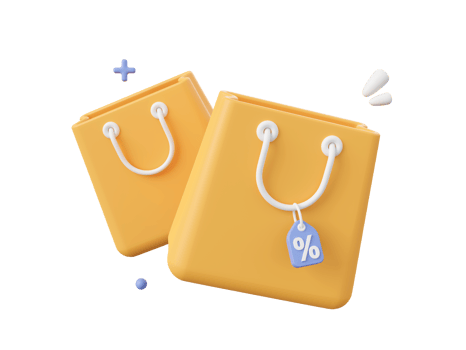 3d cartoon design illustration of Shopping bags with discount tag. Shopping online concept. png