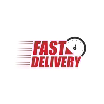 Fast delivery vector icon with a watch or timer icon. Fast delivery, express and urgent shipping, services, chronometer sign. Fast delivery logo