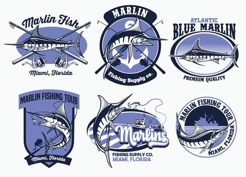 set of marlin fishing badge vector