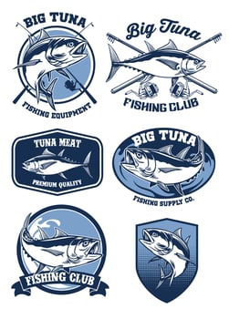 set of tuna fishing badge design vector