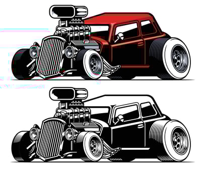 vintage american hot rod car with big engine vector