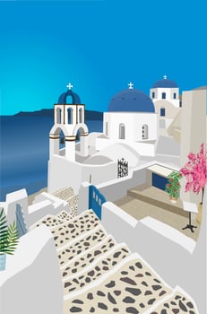 SUMMER VACATION ON GREEK ISLAND VECTOR ILLUSTRATOR IMAGE