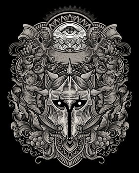 illustration knight helmet with vintage engraving ornament perfect for your business and merchandise vector