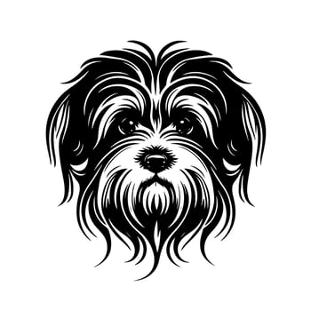 Adorable Havanese Dog Headshot. Black and White Vector Illustration for Dog Lovers, Pet Care, and Veterinary Services. Isolated on White Background.