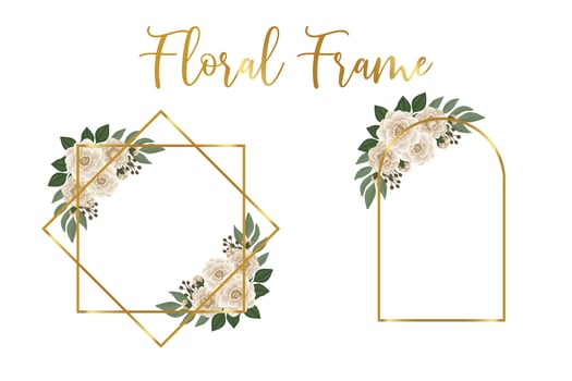 Floral Frame Camellia flower Design Template, Digital watercolor hand drawn vector