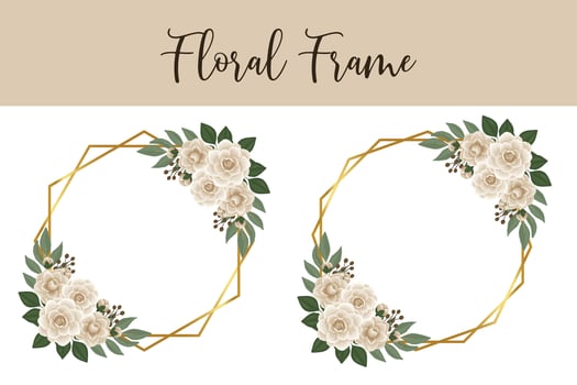 Floral Frame Camellia flower Design Template, Digital watercolor hand drawn vector