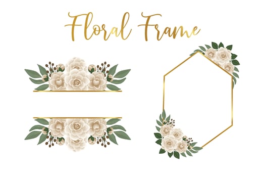 Floral Frame Camellia flower Design Template, Digital watercolor hand drawn vector