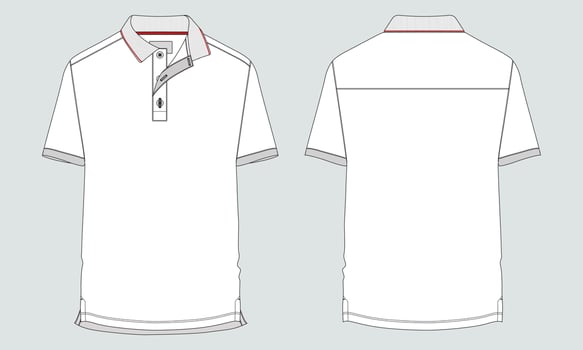 Short sleeve Polo shirt Technical Fashion flat sketch vector illustration template front and back views. Clothing design mock up for men's isolated on grey background.