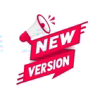 New version banner ribbon design, megaphone icon. Modern vector illustration.