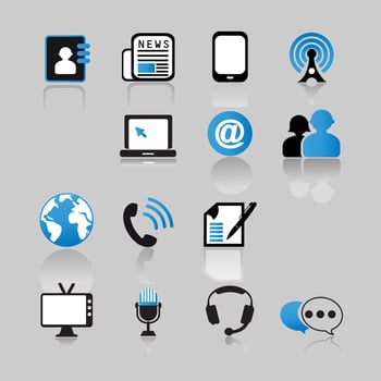 Social Media Sign Logo and Symbol. headset, laptop, signal, mic Message Hand drawn vector illustration. Easy to edit for your design.
