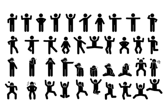 40 stick figure set, pictogram, sticman. vector
