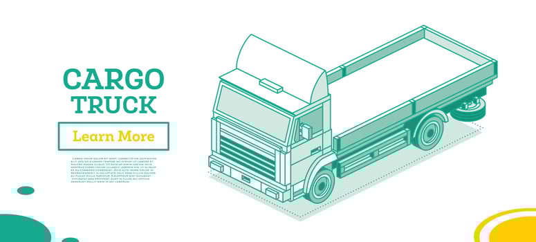 Isometric Flatbed Cargo Truck. Commercial Transport. Logistics. Outline Object. Car for Carriage of Goods. Front View. vector