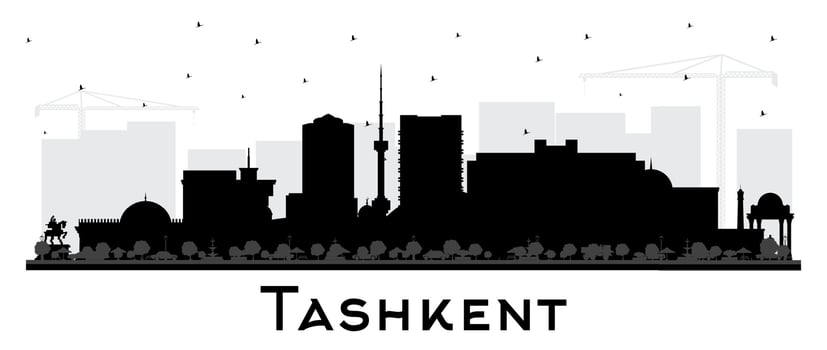 Tashkent Uzbekistan City Skyline Silhouette with Black Buildings Isolated on White. Tashkent Cityscape with Landmarks. Business Travel and Tourism Concept with Historic Architecture. vector