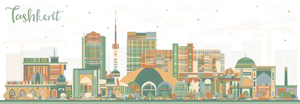 Tashkent Uzbekistan City Skyline with Color Buildings. Tashkent Cityscape with Landmarks. Business Travel and Tourism Concept with Historic Architecture. vector