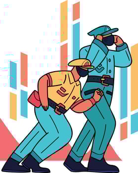The police are catching criminals illustration in doodle style vector