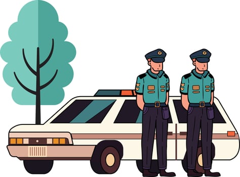 policeman with police car illustration in doodle style vector