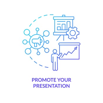 Promote your presentation blue gradient concept icon. Perform information. Marketing case study abstract idea thin line illustration. Isolated outline drawing vector