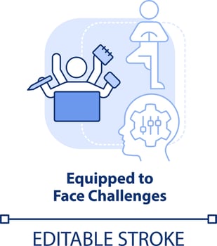 Equipped to face challenges light blue concept icon. Workplace adaptability benefit abstract idea thin line illustration. Isolated outline drawing. Editable stroke vector