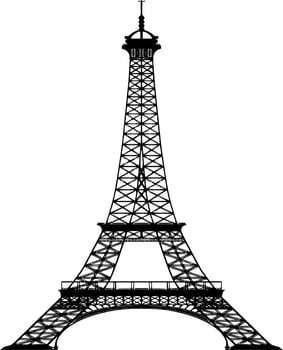 Vector silhouette of Eiffel Tower on white background