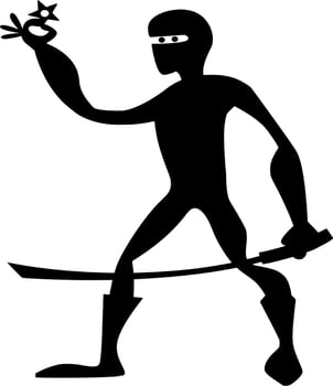 Vector silhouette of ninja on white background