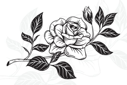 Vintage beautiful flowers Rose elements Flowers bouquet stem for tattoo hand drawn style vector