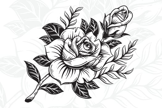 Vintage beautiful flowers Rose elements Flowers bouquet stem for tattoo hand drawn style vector