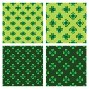 Cute 4 leaf clover background. Seamless vector pattern for paper, wrapping, fabrics. cartoon flat design illustration art pastel colors on colorful background template.