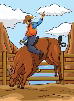 Bull Riding Colored Cartoon Illustration vector