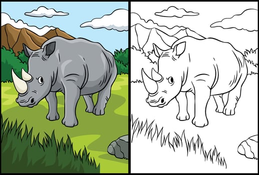 Rhinoceros Coloring Page Colored Illustration vector