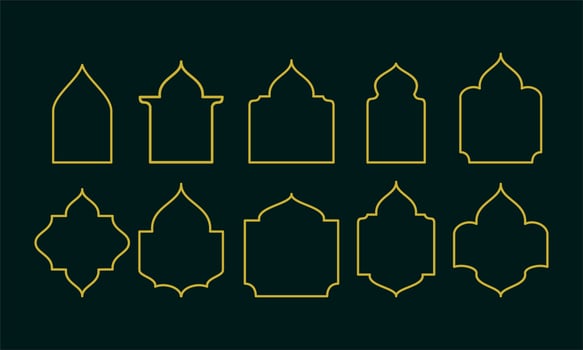Set of gold arabic ornamental windows. vector