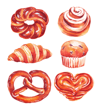 Bakery set. Watercolor illustration png