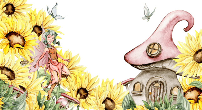 Watercolor horizontal seamless background with sunflowers. Butterflies in cartoon style. Hand drawn illustration of summer. Perfect for scrapbooking, kids design, wedding invitation. greetings cards. png