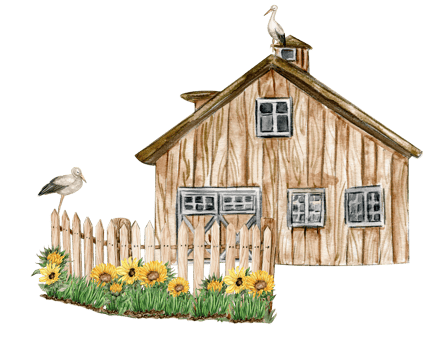 Watercolor farm composition with sunflowers. Butterflies in cartoon style. Hand drawn illustration of summer. Perfect for scrapbooking, kids design, wedding invitation,posters, greetings cards. png