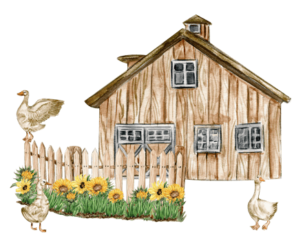 Watercolor farm composition with sunflowers. Butterflies in cartoon style. Hand drawn illustration of summer. Perfect for scrapbooking, kids design, wedding invitation,posters, greetings cards. png