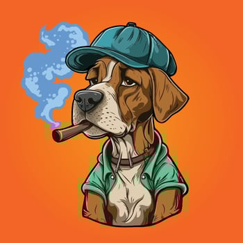 Smoking dog with hat cartoon logo vector