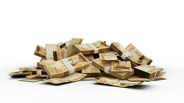 3D Stack of 50 Venezuelan Bolivar notes isolated on transparent background png