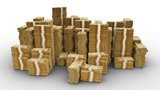 Big stack of Venezuelan bolivar notes. A lot of money isolated on transparent background. 3d rendering of bundles of cash png