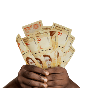 Black hands holding 3D rendered  Venezuelan Bolivar notes. closeup of Hands holding Venezuelan currency notes png