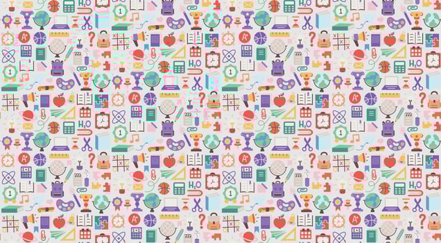Back to school. pattern seamless of stationery for studying at school. education kids accessory. print object stuff design. graphic wallpaper element children study. background vector illustration