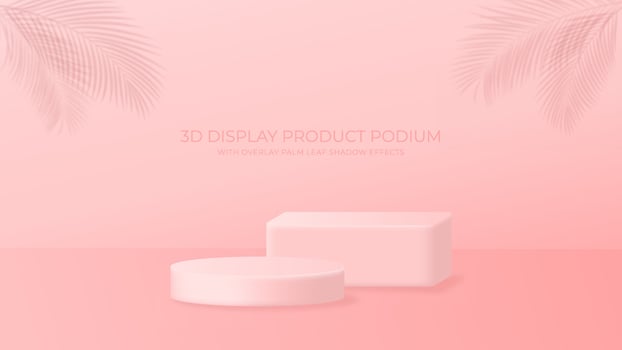 3D Display Product Podium Platform Decorated With Overlay Palm Leaf Shadow Effects. Suitable for Display Promotion Product Fashion, Cosmetic, Beauty, Women, etc. vector